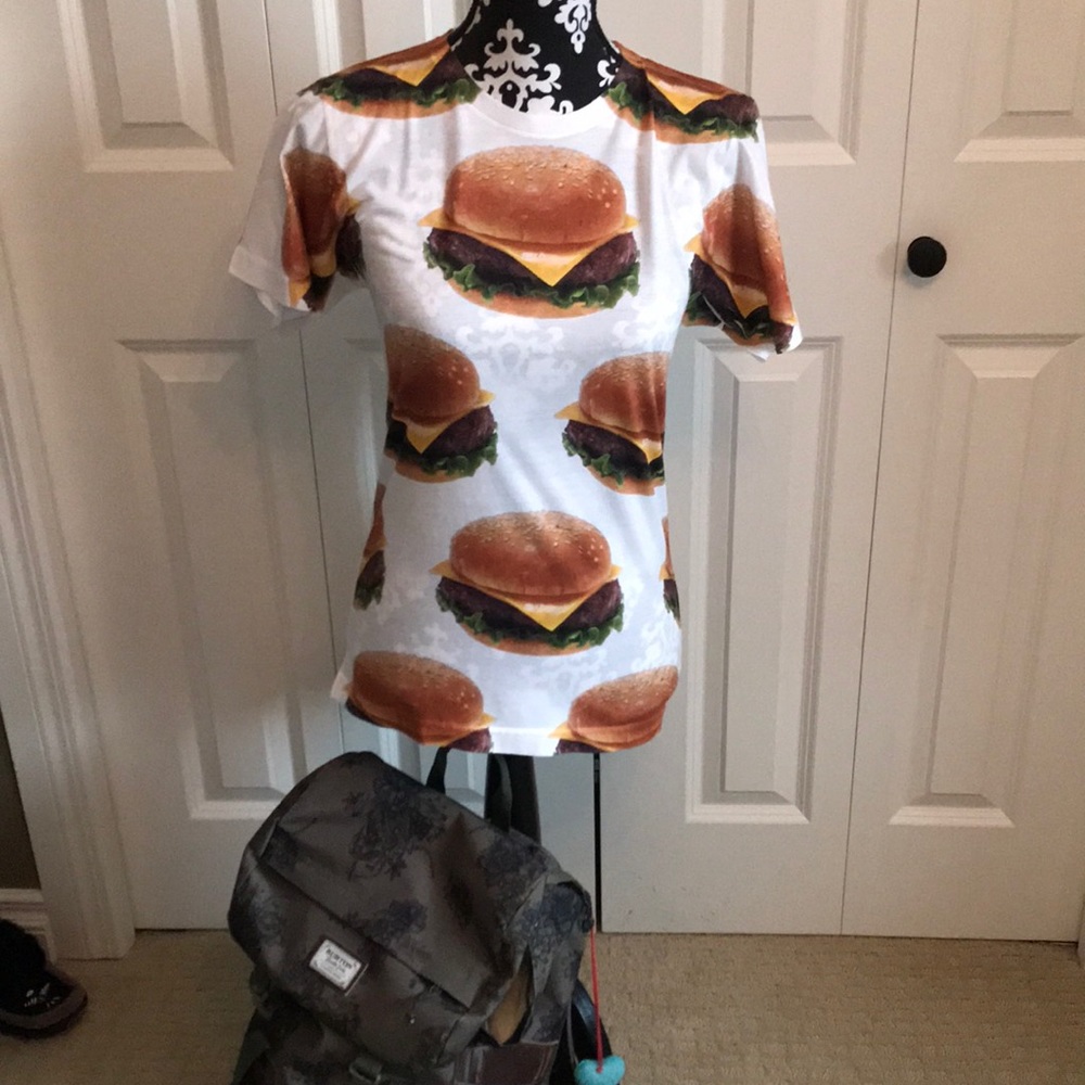 Fun hamburger print American Apparel t-shirt.
